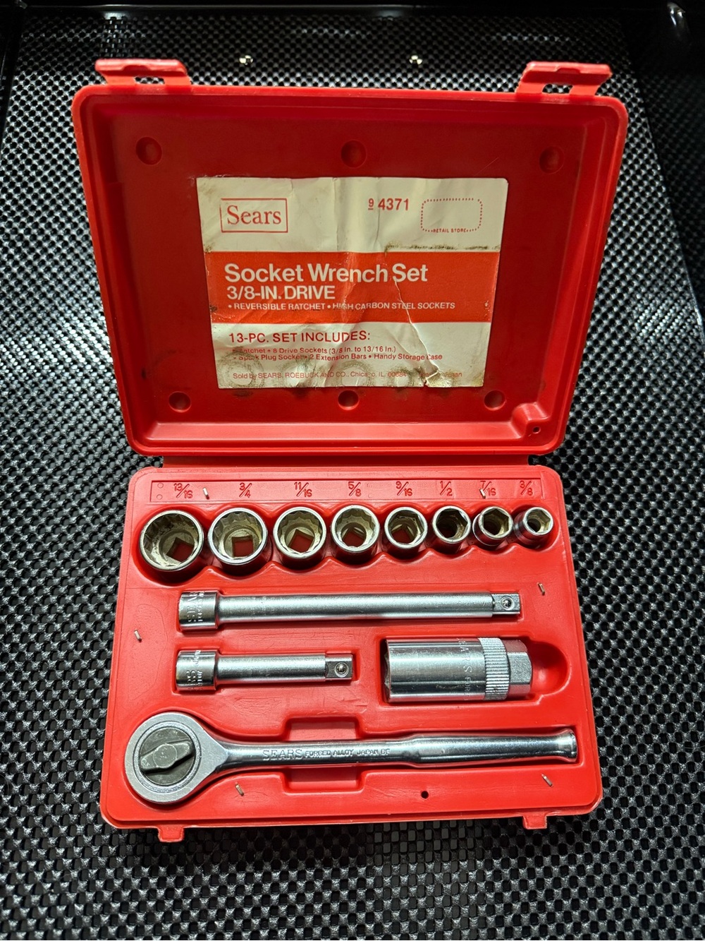 Vintage 1982 Sears 13-Pc Socket Wrench Set 3/8" Drive 9-4371 Clean & Complete